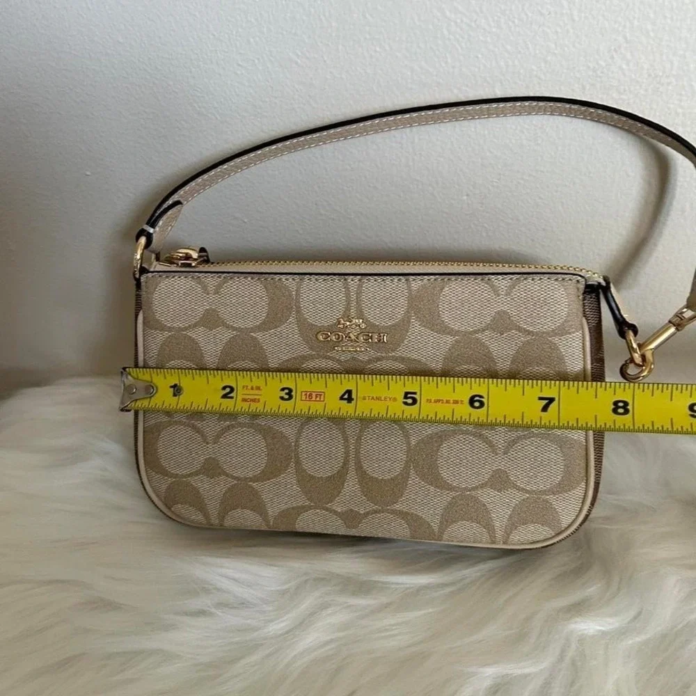 Coach Nolita 19 Light Khaki Ivory Signature Canvas Wristlet Bag Excellent
